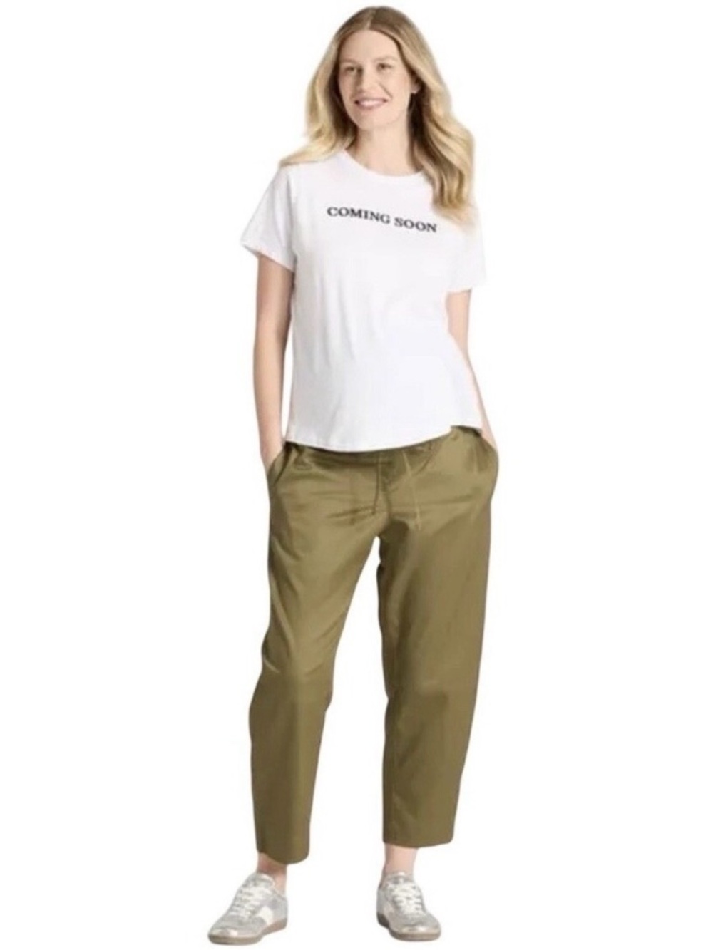 Maternity Over Belly Barrel Leg Work Pants Olive Army Green Pregnancy Small